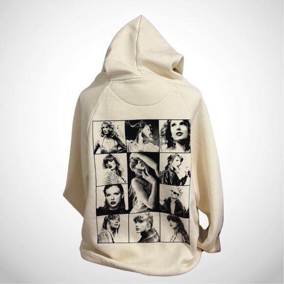RARE Taylor Swift The Eras Tour Beige Hoodie sz Small AUTHENTIC Black Logo - Picture 1 of 5